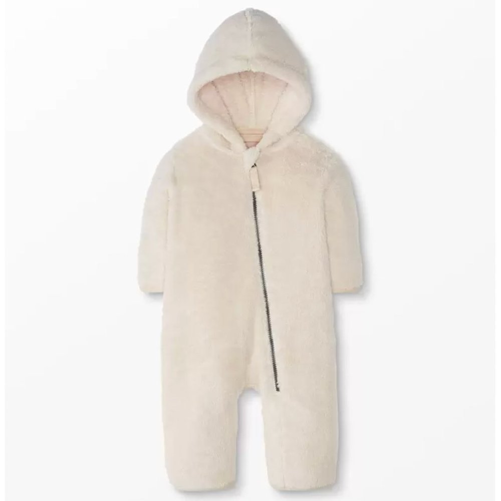 NWT HannaAndersson Baby Zip One Piece In Marshmallow, White(Light Oat), 6-12 mos
